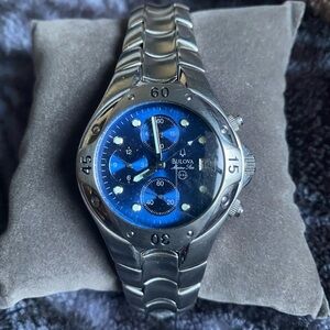 Vintage Bulova marine star Blue Dial Silver Watch